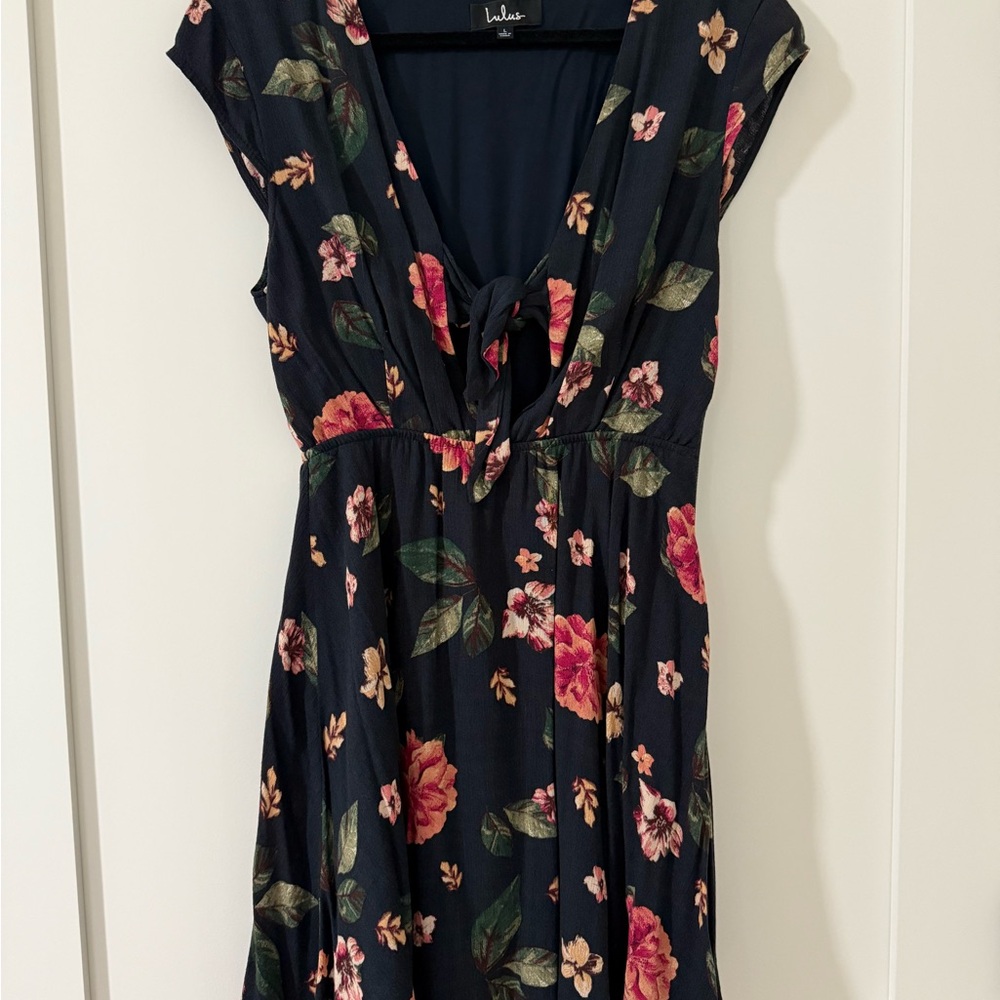 Lulu's Pink and Red Midi Sundress with Plunge Neckline